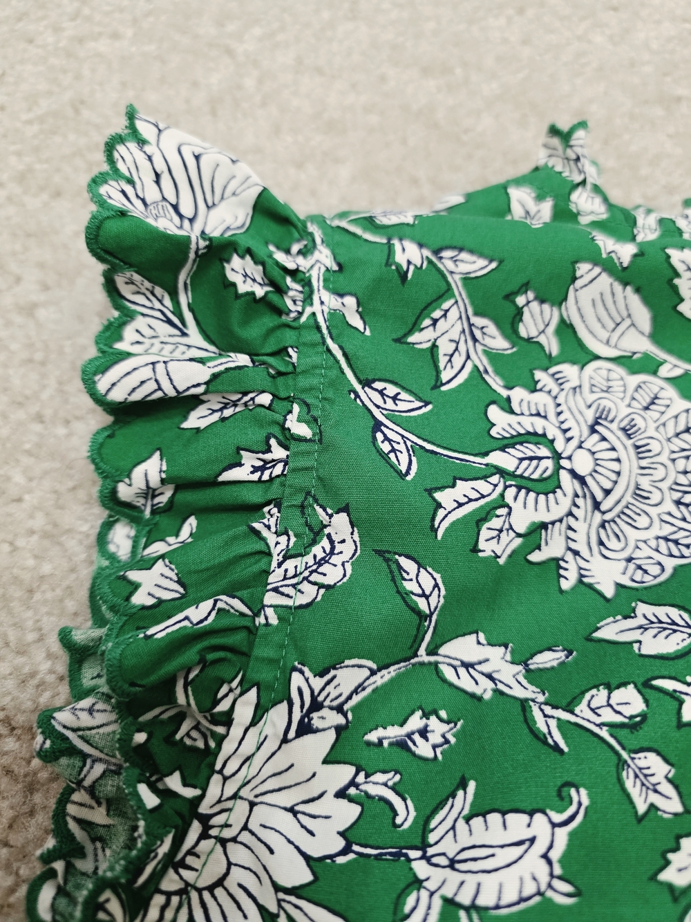 J.Crew Green Floral Sleeveless Ruffle Neck Top Size L 100% Cotton - Picture 8 of 12